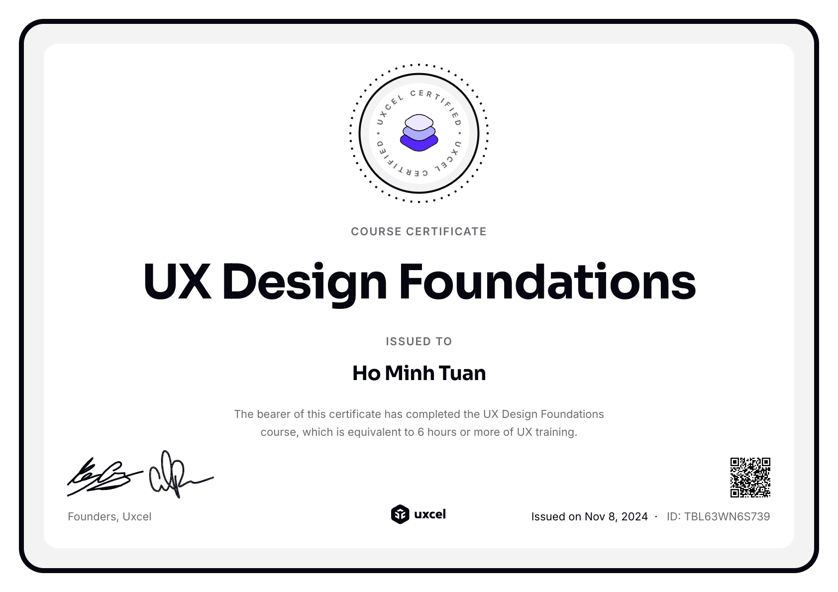Ho Minh Tuan's certificate